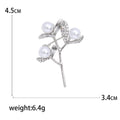 Gold Silver Three Pearl Branch Leaf Rhinestone Brooch view 5