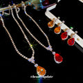 Silver Amber Teardrop Rhinestone Necklace Earring Set view 3