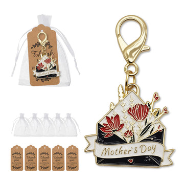 Mothers Day Envelope Floral Enamel Keychain Gold Clasp