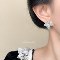Silver-Tone Pave Crystal Four-Leaf Clover Stud Earrings view 2