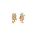 Crystal Leaf Cluster Dangle Clip On Earrings With Polished Metal Details view 5