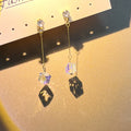 Three Clear Iridescent Cube Gold Tone Dangle Earrings view 4