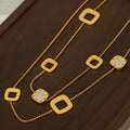 Long Gold Dual-Layer Sweater Chains Square Or Heart Stations view 2