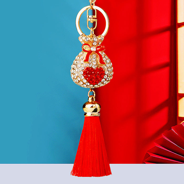 Jeweled Heart Fortune Bag Tassel Keychains in Eight Bright Colors