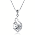 Silver Tone Swirl Pendant Necklace With Clear Round Stone view 1