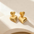 Double Heart Drop Earrings in Four Metal Tone Combinations view 1