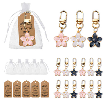 Gold Enamel Cherry Blossom Keychain Pink White Black