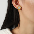 Round Gold Stud Earrings Black White Or Green Centers view 7