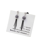 Velvet Round Top Black Bar Fringe Earrings in Three Colors view 5
