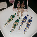Green Crystal Floral Long Drop Stud Earrings Fashion Jewelry for Women view 3