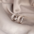 Double Row Clear Look Accent Small C Hoop Earrings view 2