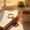 Graduation Cap Diploma A Plus Enamel Key Ring Gold view 3