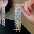 Multicolor Crystal Fringe Earrings With Polished Metal Tone Details view 2