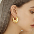 Thick Open Crescent Hoop Earrings Polished Stainless Steel view 3