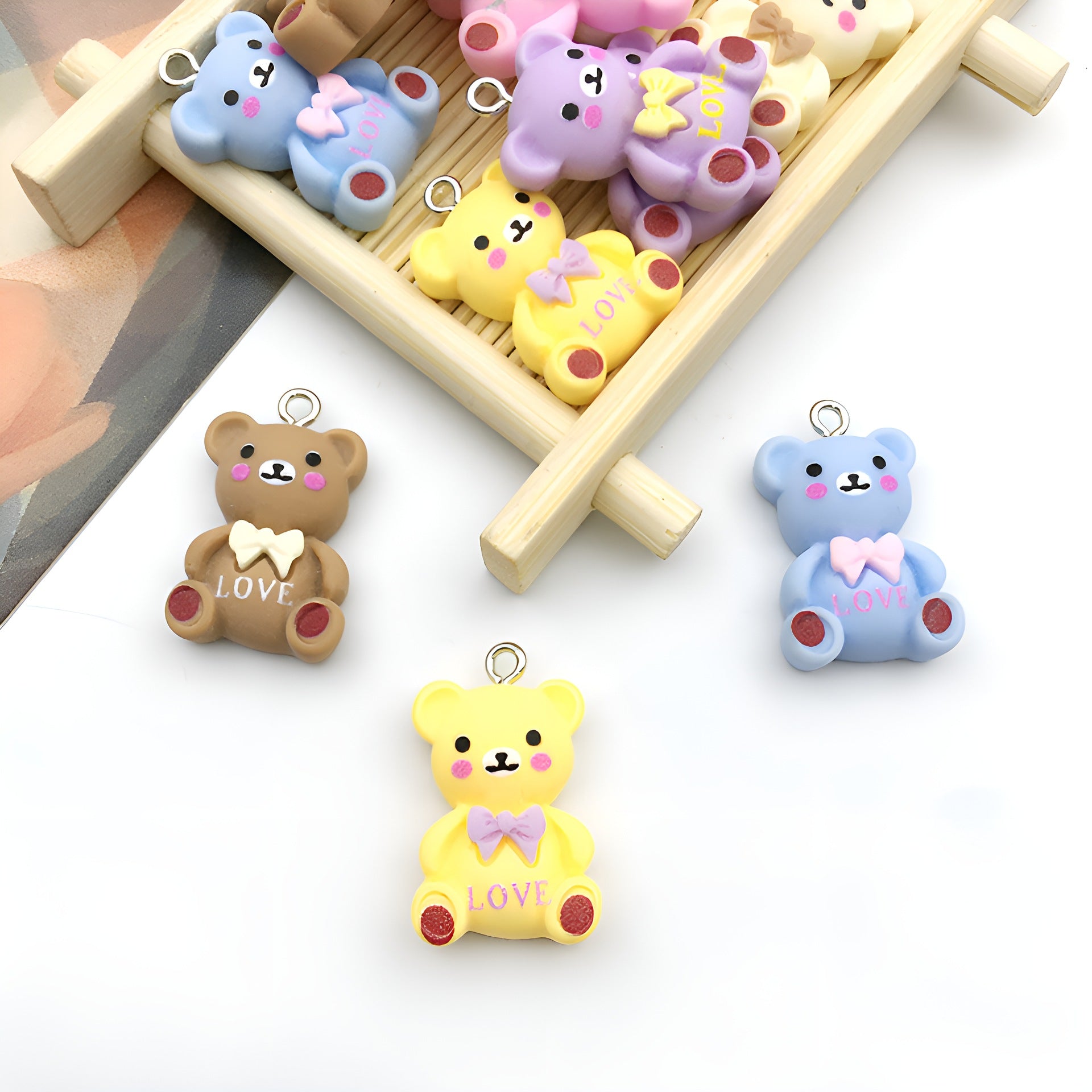Resin Cartoon Bow Bear Butterfly Charm Pendant for DIY Cream Glue Earrings Bracelet Keychain