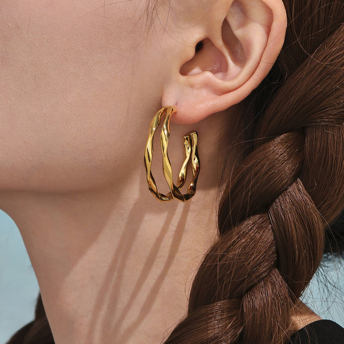 Twisted Double Hoop Earrings in Gold Silver and Two Tone