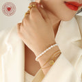 Triple Layer Pearl Fu Charm Bracelet Gold Freshwater view 3