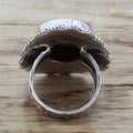 Antique Silver Filigree Heart Oval Brown Stone Finger Ring view 4