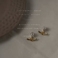 Gold Rope Knot White Pearl Horizontal Bar Stud Earrings view 3