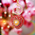 Pearl Center Crystal Heart Keychains with Straps and Plain Options view 10