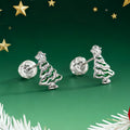 Green Christmas Tree Stud Earrings in Silver Tone Polished Metal Jewelry view 2