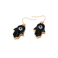 Gold Tone Black and White Druzy Hamsa Blue Evil Eye Hook Earrings view 5