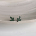 Matte Dark Green Mini Three-Leaf Sprout Stud Earrings view 4