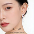 Gold Tone White Round Disc Purple Square Stone Stud Earrings view 2