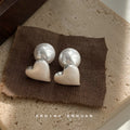 Matte Brushed Silver Heart Pearl Dual Wear Stud Earrings view 2