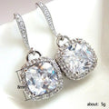 Silver Tone Cushion Drop Earrings with Clear Stone Halos view 5