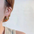 Gold Tone Persimmon Drop Earrings Pearl Curved Hooks view 3