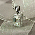 Silver Tone Emerald Cut Crystal Halo Pendant Necklace view 2