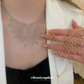 Geometric Fan Fringe Statement Necklace in Gold and Silver Tone view 3