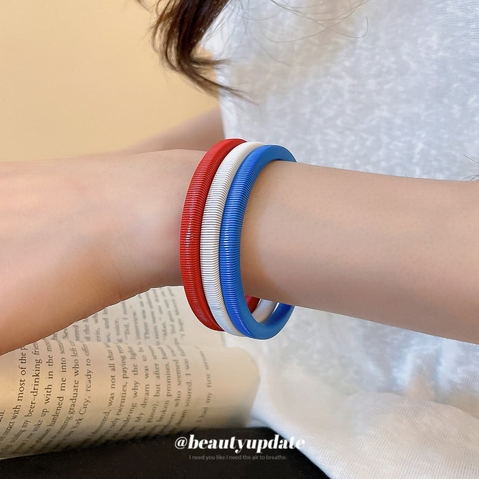 Red White Blue Coiled Spring Bangle Bracelet Three Piece Set