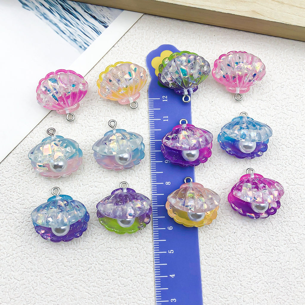 Transparent Iridescent Resin Pearl Shell Charm Pendant for DIY Earrings Necklace Jewelry