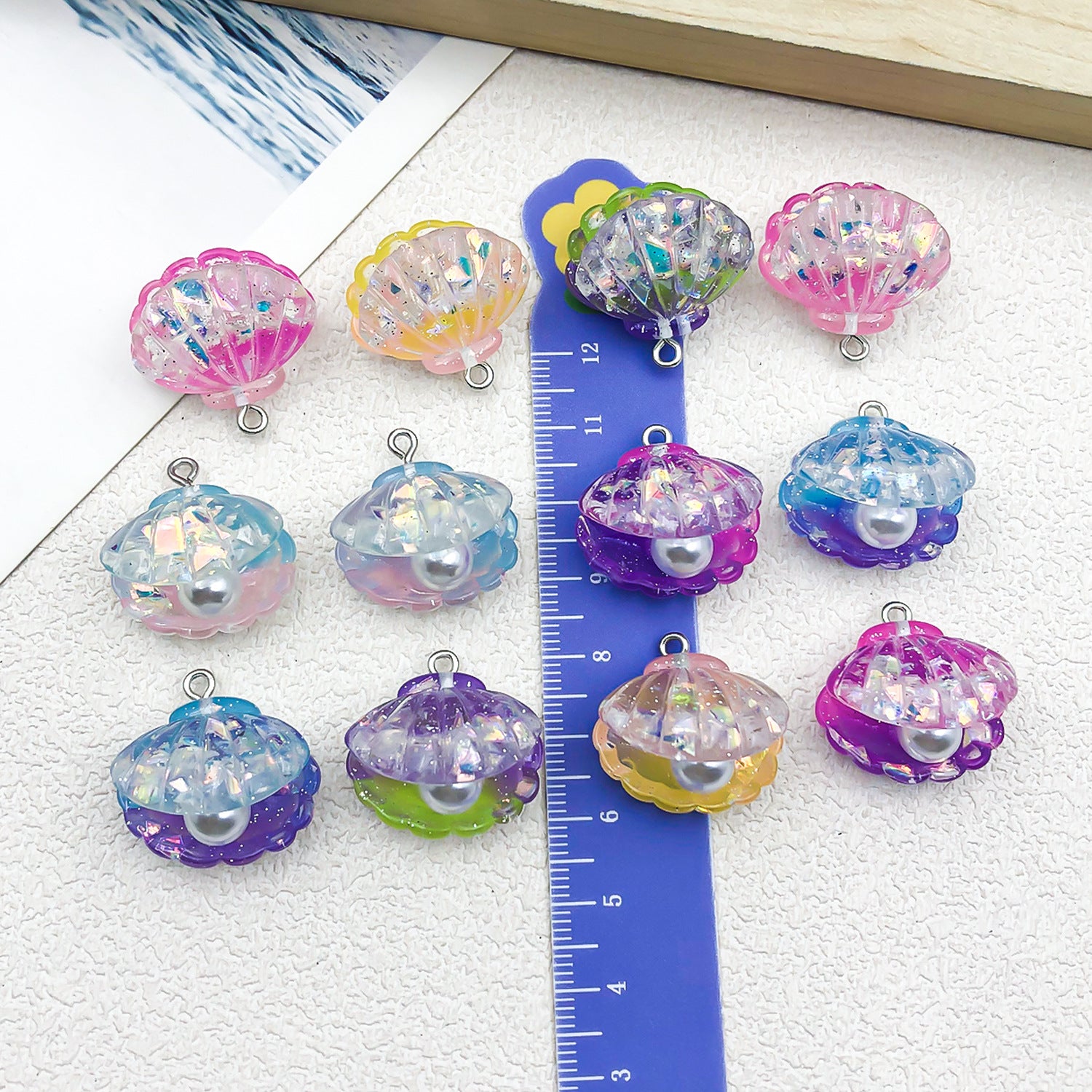 Transparent Iridescent Resin Pearl Shell Charm Pendant for DIY Earrings Necklace Jewelry