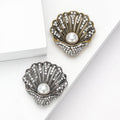 Pearl Shell Rhinestone Brooch Silver Gold Scallop Pin view 1