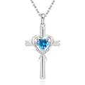 Heart Key Pendant Necklace with Crystal Center with Polished Metal Finish view 1