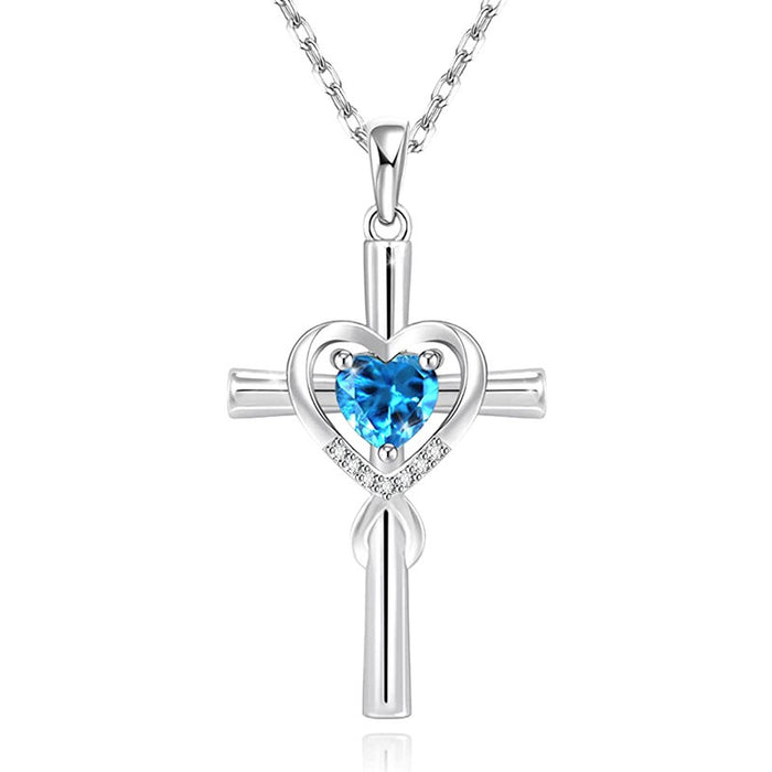 Heart Key Pendant Necklace with Crystal Center with Polished Metal Finish