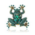 Green Crystal Frog Brooch with Antique Gold Tone Frame view 1