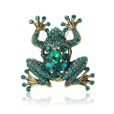 Green Crystal Frog brooch front view on a white background