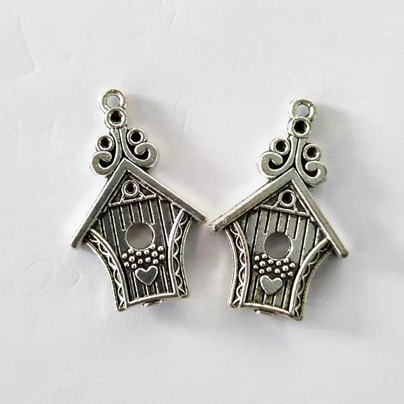 30x19mm Vintage Double-Sided Heart House Alloy Charm Pendant