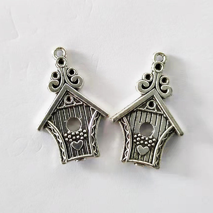 30x19mm Vintage Double-Sided Heart House Alloy Charm Pendant