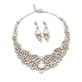 Silver Crystal Bib Necklace Set Matching Teardrop Earrings view 5