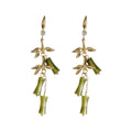 Gold Tone Green Bamboo Branch Long Hook Earrings For Women view 5