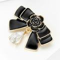 Black Rose and Bow Brooch With Clear Teardrop Crystal view 3