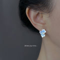 Silver Tone Blue Purple Iris Flower And Pearl Stud Earrings view 2