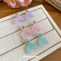 Pastel Beaded Mermaid Tail Stud Earrings With Silver-Tone Ball Studs view 4
