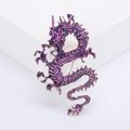 Coiled Dragon Brooch in Metal with Curled Enamel Dragon with Crystal Details view 4
