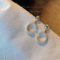 Gold Round Stud C-Shape Pearl Hoop Drop Earrings Pair view 4